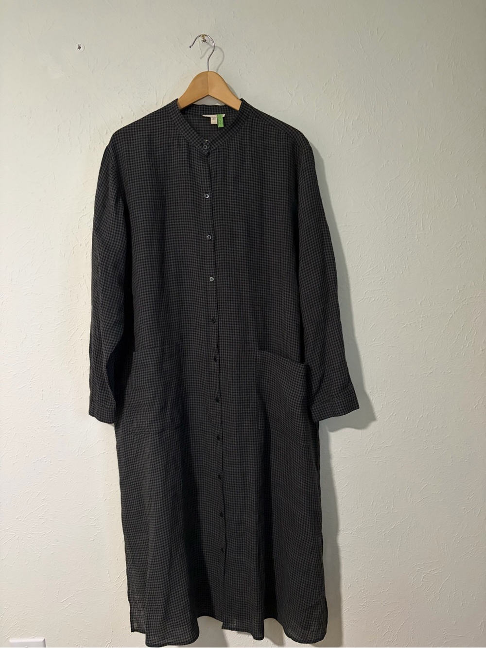 Eileen Fisher Puckered Organic Linen Mandarin Collar Shirtdress Size XL